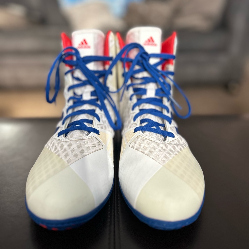 Adidas Mat Wizard 4 white collegiate royal wrestling shoes size US 10.5